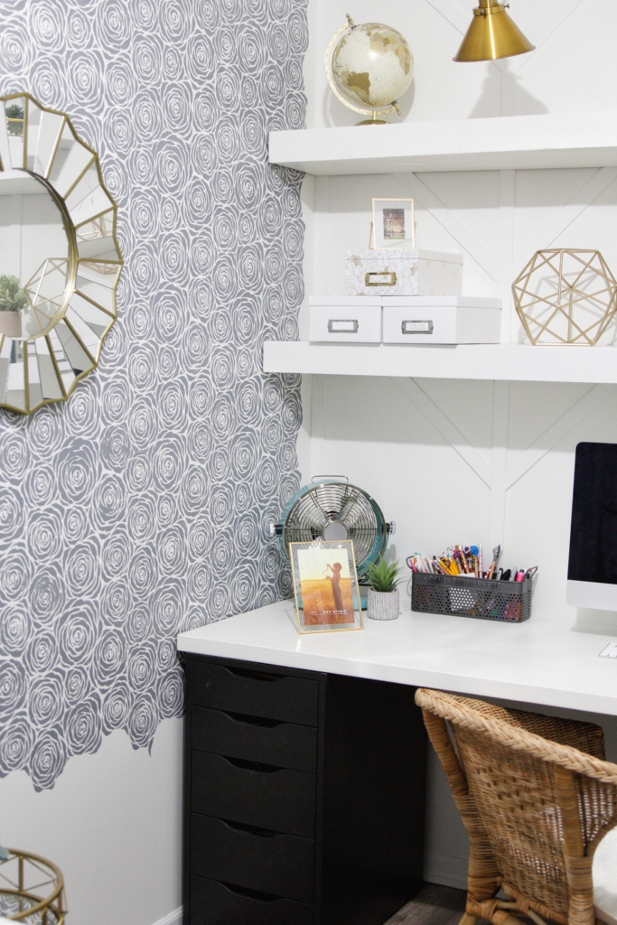 Mom cave, Mom office, She shed inspiration, Mom cave inspiration, DIY stenciled wall