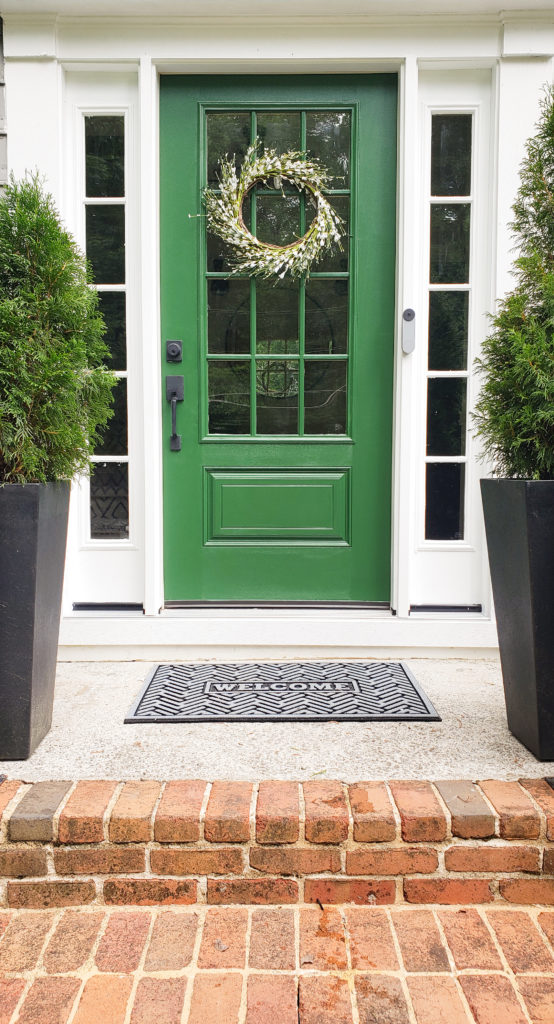 front door refresh, front door replacement, front door paint, sherwin Williams emerald rain refresh